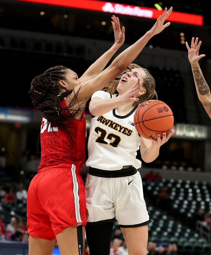 Iowa Hawkeyes guard Kathleen Doyle (22) against Ohio State in the quarterfinals of the Big Ten Basketball Tournament Friday, March 6, 2020 at Bankers Life Fieldhouse in Indianapolis. (Brian Ray/hawkeyesports.com)