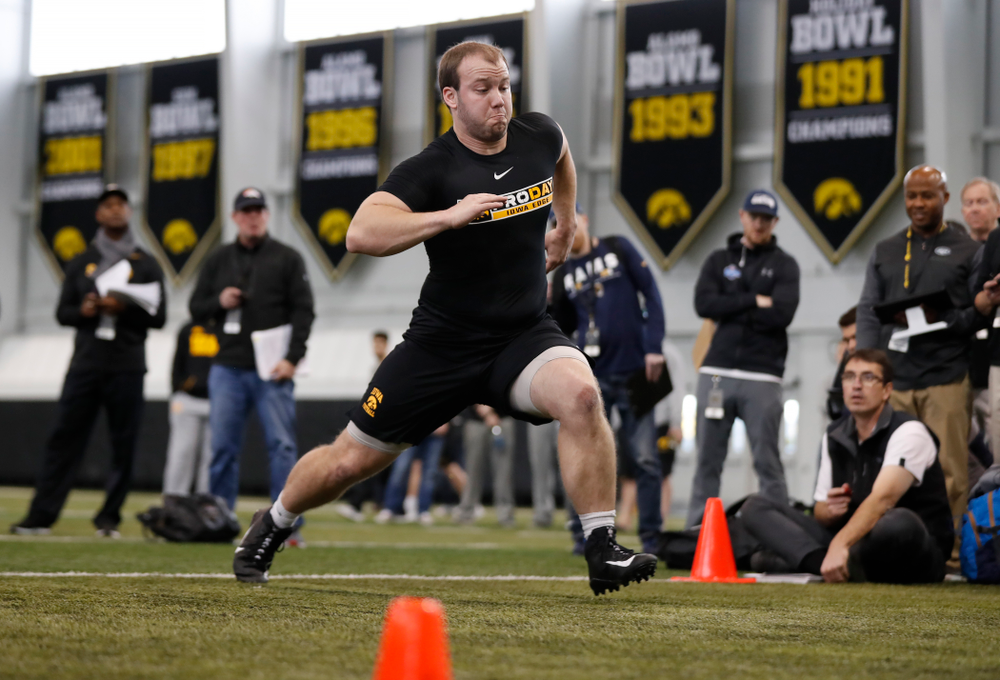 Iowa Hawkeyes long snapper Tyler Kluver (97) during the team's annual pro day Monday, March 26, 2018 at the Hansen Football Performance Center. (Brian Ray/hawkeyesports.com)