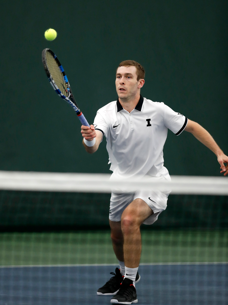 Jake Jacoby against Purdue Sunday, April 15, 2018 at the Hawkeye Tennis and Recreation Center. (Brian Ray/hawkeyesports.com)