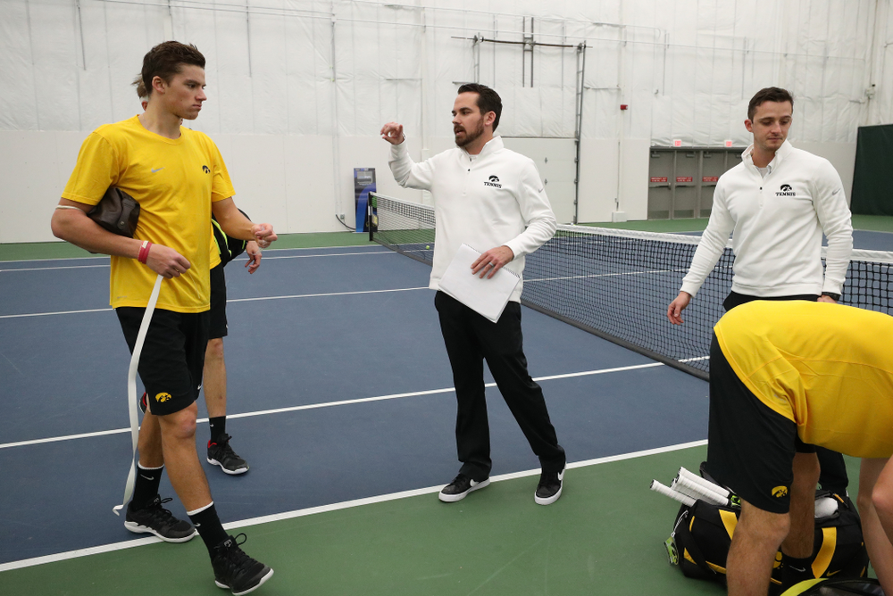 Iowa Hawkeyes head coach Ross Wilson and assistant coach Joey Manilla against the Butler Bulldogs Sunday, January 27, 2019 at the Hawkeye Tennis and Recreation Complex. (Brian Ray/hawkeyesports.com)