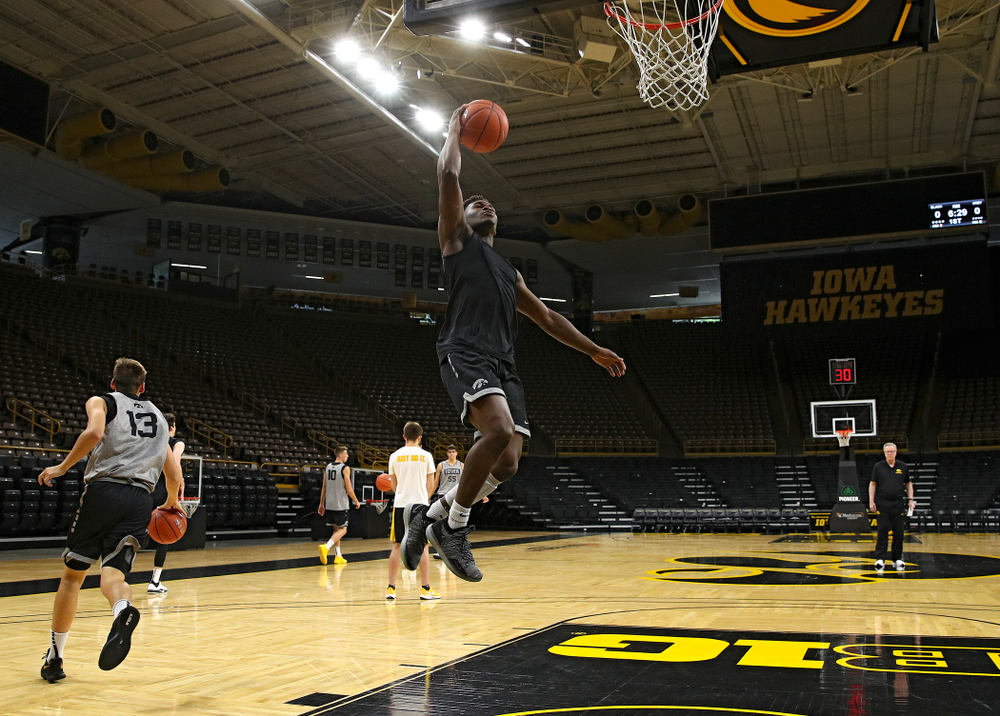 Iowa Hawkeyes guard Joe Toussaint (1) makes a basket during practice at Carver-Hawkeye Arena in Iowa City on Wednesday, Oct 9, 2019. (Stephen Mally/hawkeyesports.com)