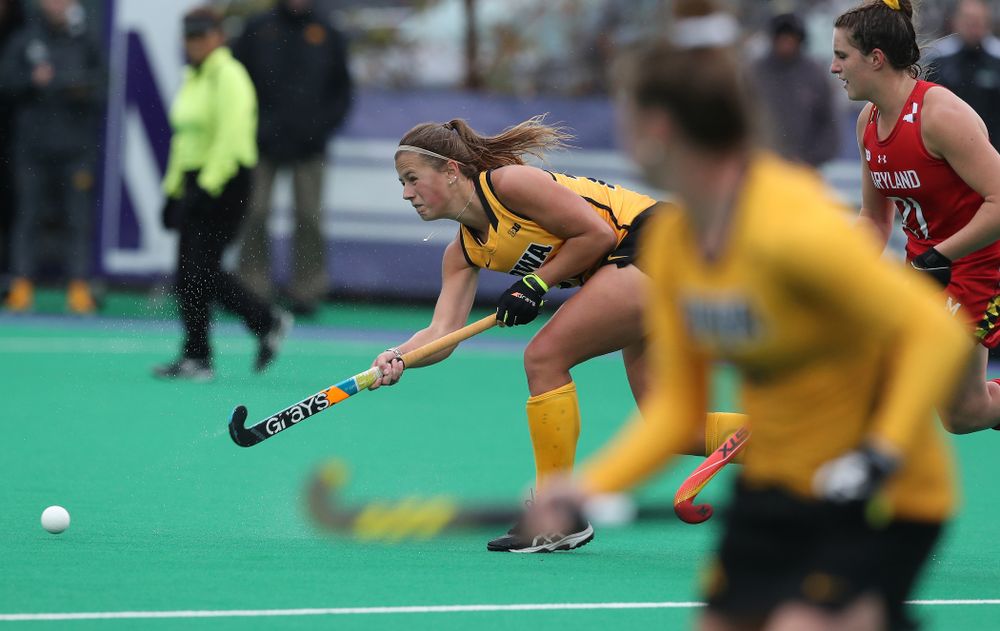 Iowa Hawkeyes Sophie Sunderland (20) against Maryland during the championship game of the Big Ten Tournament Sunday, November 4, 2018 at Lakeside Field in Evanston, Ill. (Brian Ray/hawkeyesports.com)