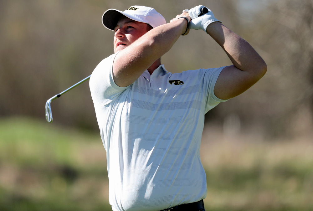 Iowa's Alex Schaake tees off during the first round of the Hawkeye Invitational at Finkbine Golf Course in Iowa City on Saturday, Apr. 20, 2019. (Stephen Mally/hawkeyesports.com)