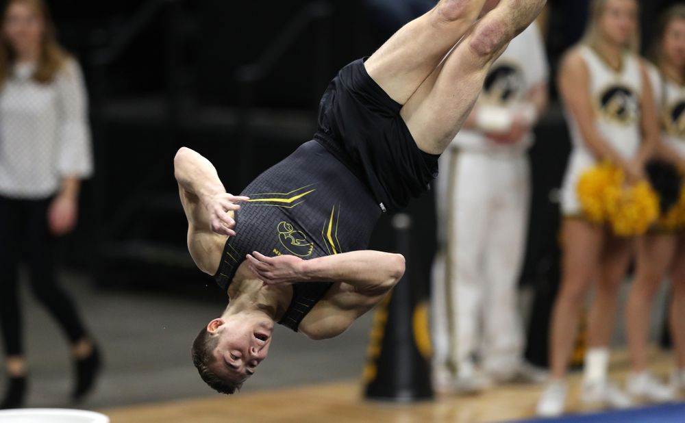 Iowa's Noah Scigliano competes on the floor against Oklahoma Saturday, February 9, 2019 at Carver-Hawkeye Arena. (Brian Ray/hawkeyesports.com)