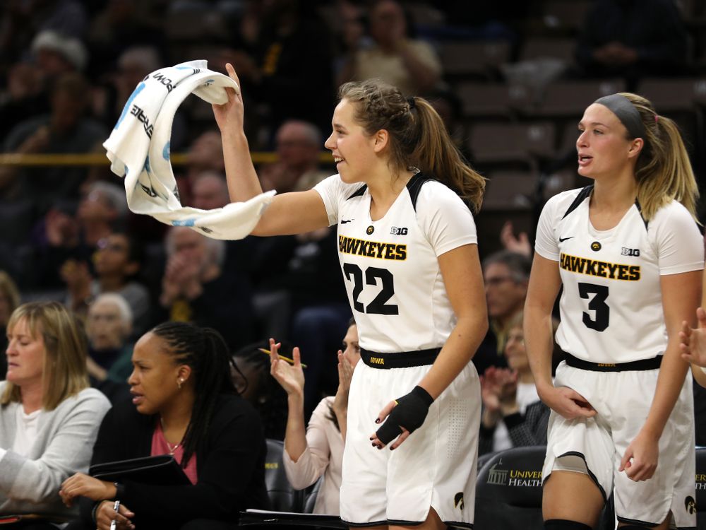 Iowa Hawkeyes guard Kathleen Doyle (22) against the Northern Iowa Panthers in the Hy-Vee Classic Sunday, December 16, 2018 at Carver-Hawkeye Arena. (Brian Ray/hawkeyesports.com)