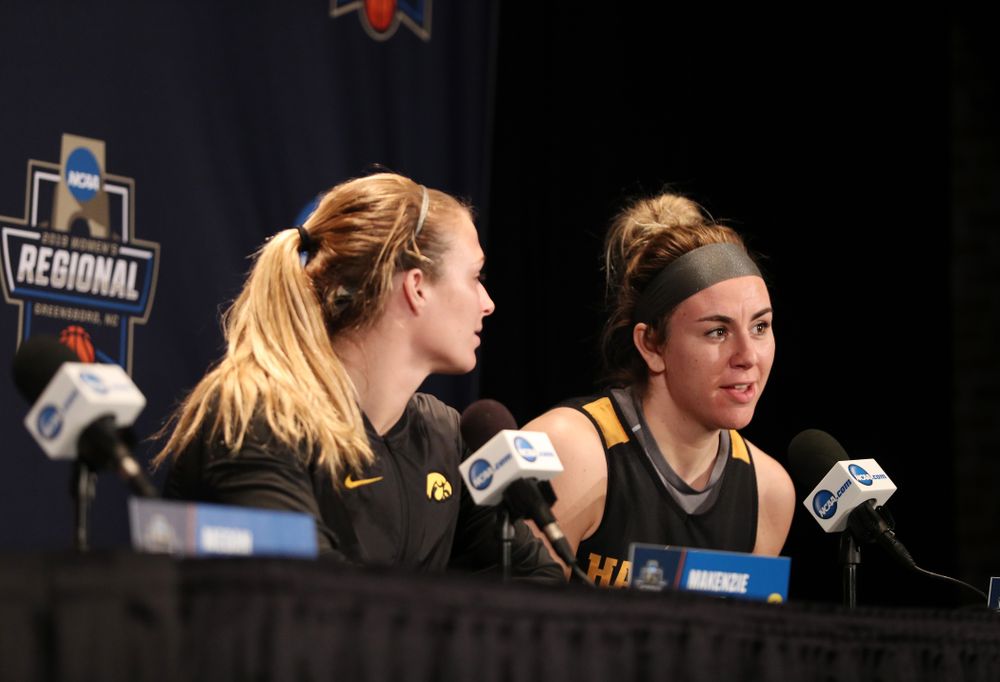 Iowa Hawkeyes forward Hannah Stewart (21) during practice and media before the regional final of the 2019 NCAA Women's College Basketball Tournament against the Baylor Bears Sunday, March 31, 2019 at Greensboro Coliseum in Greensboro, NC.(Brian Ray/hawkeyesports.com)
