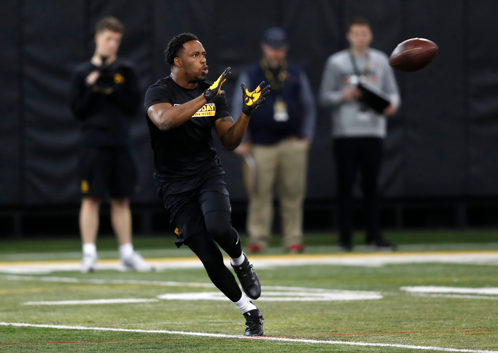 Iowa Hawkeyes running back Akrum Wadley (25) during the team's annual pro day Monday, March 26, 2018 at the Hansen Football Performance Center. (Brian Ray/hawkeyesports.com)