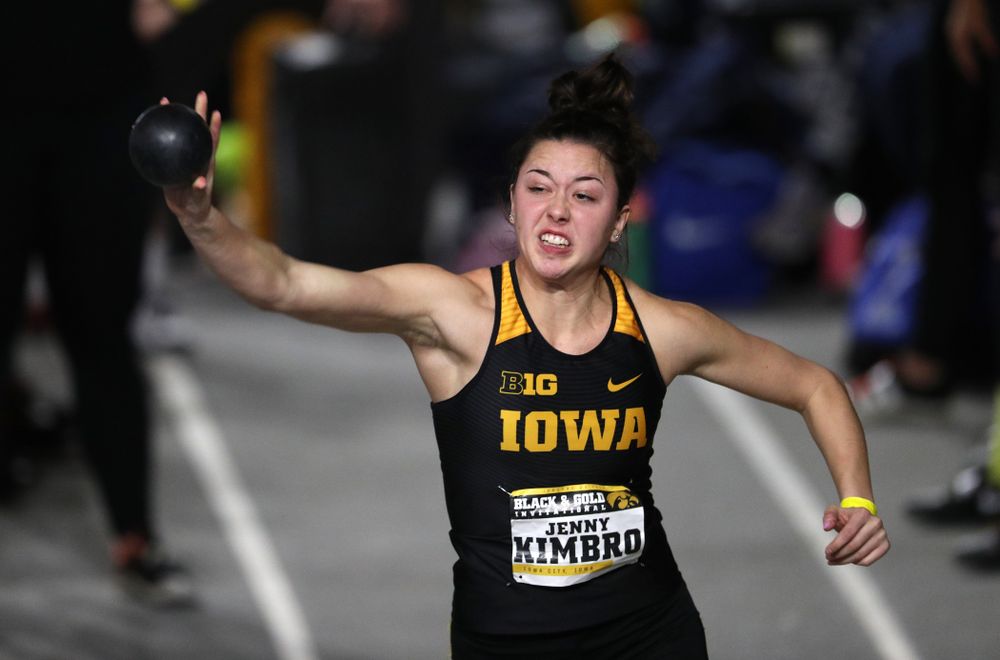 Iowa's Jenny Kimbro competes in the Shot Put during the Black and Gold Premier meet Saturday, January 26, 2019 at the Recreation Building. (Brian Ray/hawkeyesports.com)