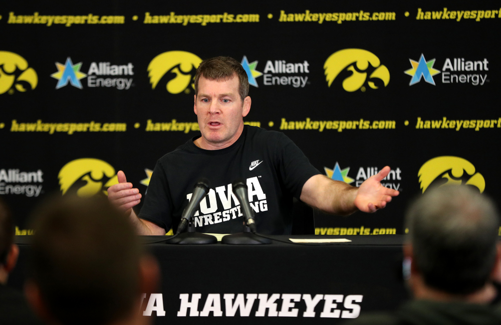 Iowa Hawkeyes head coach Tom Brands addresses the media during the team's annual media day Monday, November 5, 2018 at Carver-Hawkeye Arena. (Brian Ray/hawkeyesports.com)