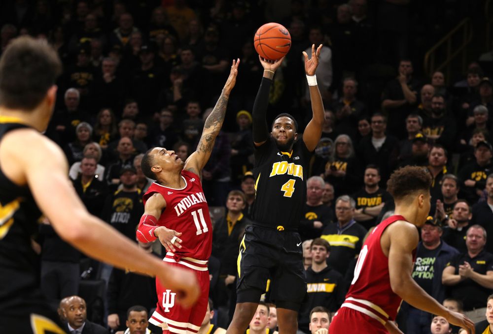 Iowa Hawkeyes guard Isaiah Moss (4) against the Indiana Hoosiers Friday, February 22, 2019 at Carver-Hawkeye Arena. (Brian Ray/hawkeyesports.com)