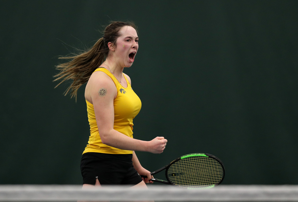 Iowa's Samantha Mannix against the Iowa State Cyclones Friday, February 8, 2019 at the Hawkeye Tennis and Recreation Complex. (Brian Ray/hawkeyesports.com)