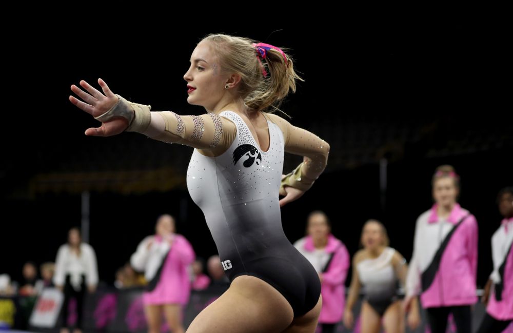 IowaÕs Lauren Guerin competes on the floor against Ball State and Air Force Saturday, January 11, 2020 at Carver-Hawkeye Arena. (Brian Ray/hawkeyesports.com)
