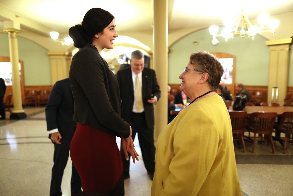 Iowa WomenÕs BasketballÕs Megan Gustafson is recognized with a resolution by the house and the senate at the Iowa State Capitol Wednesday, April 24, 2019 in Des Moines. (Brian Ray/hawkeyesports.com)