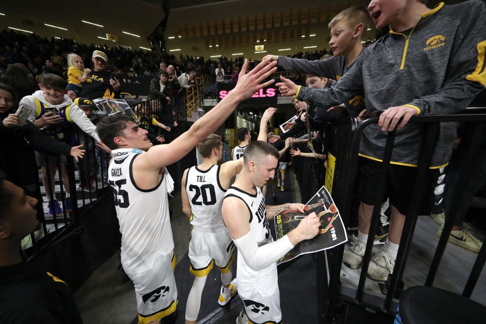 Iowa Hawkeyes forward Luka Garza (55) and guard Connor McCaffery (30) against the Maryland Terrapins Friday, January 10, 2020 at Carver-Hawkeye Arena. (Brian Ray/hawkeyesports.com)