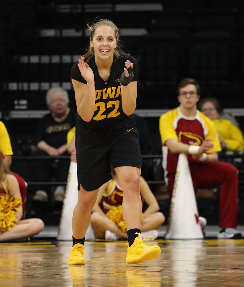 Iowa Hawkeyes guard Kathleen Doyle (22) against the Iowa State Cyclones in the Iowa Corn Cy-Hawk Series Wednesday, December 5, 2018 at Carver-Hawkeye Arena. (Brian Ray/hawkeyesports.com)