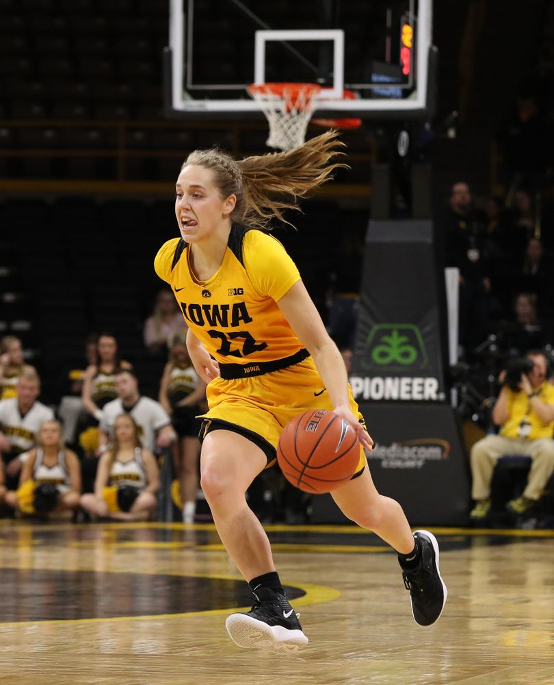 Iowa Hawkeyes guard Kathleen Doyle (22) against the Michigan State Spartans Thursday, February 7, 2019 at Carver-Hawkeye Arena. (Brian Ray/hawkeyesports.com)