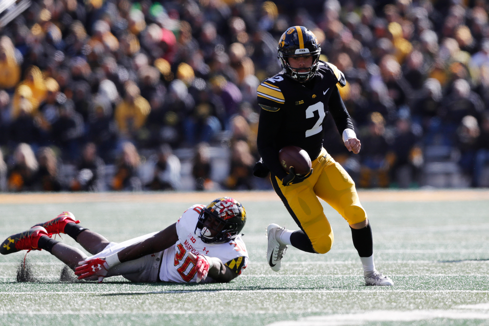 Iowa Hawkeyes quarterback Peyton Mansell (2) against the Maryland Terrapins Saturday, October 20, 2018 at Kinnick Stadium (Brian Ray/hawkeyesports.com)
