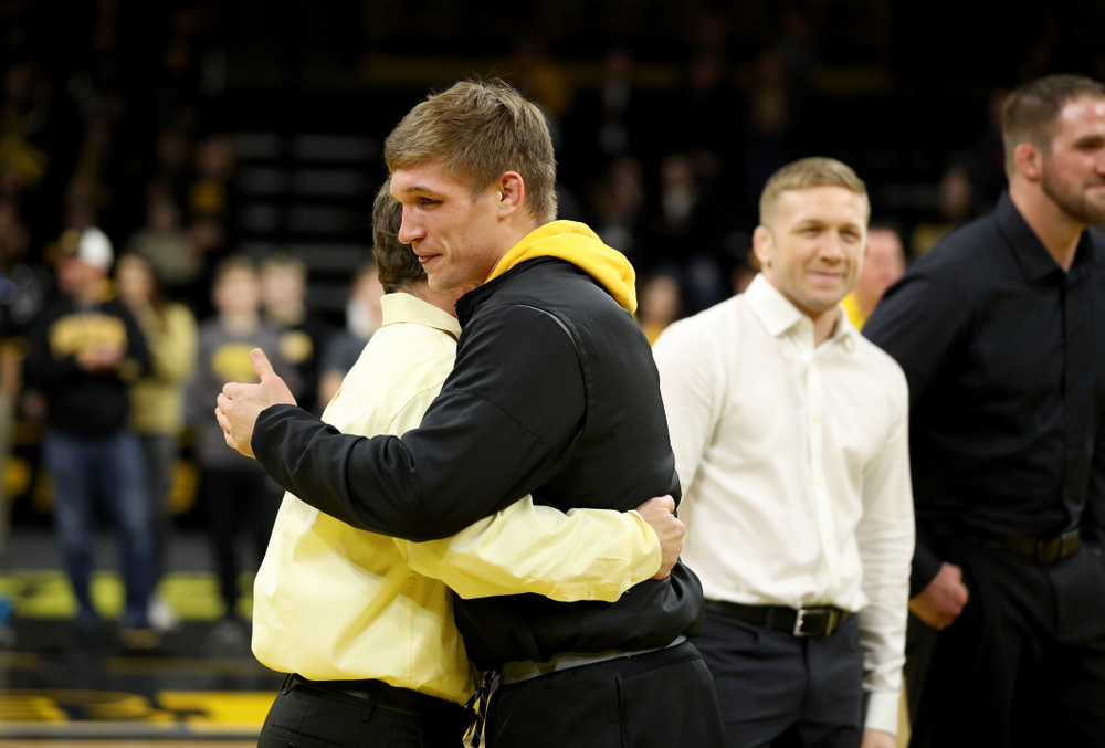 Iowa’s Cash Wilcke during senior day activities Sunday, February 23, 2020 at Carver-Hawkeye Arena. (Brian Ray/hawkeyesports.com)