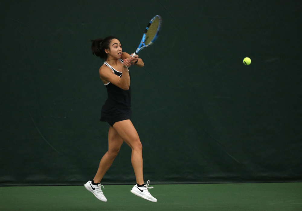 Iowa's Michelle Bacalla against the Penn State Nittany Lions Sunday, February 24, 2019 at the Hawkeye Tennis and Recreation Complex. (Brian Ray/hawkeyesports.com)