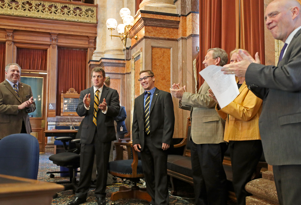 Iowa's Spencer Lee is honored in the House Chamber at the Iowa State Capitol Building on Tuesday, Apr. 9, 2019. (Stephen Mally/hawkeyesports.com)