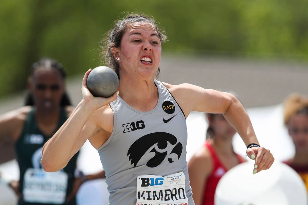 Iowa's Jenny Kimbro during the women's shot put at the Big Ten Outdoor Track and Field Championships at Francis X. Cretzmeyer Track on Friday, May 10, 2019. (Lily Smith/hawkeyesports.com)
