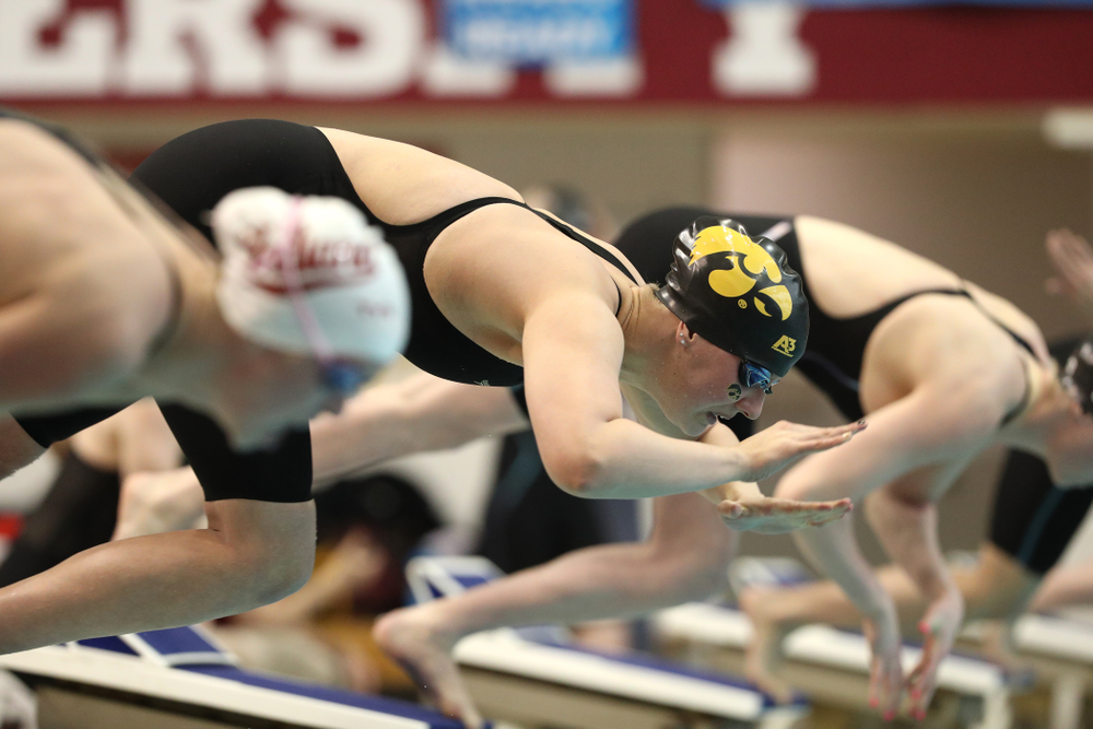 Iowa's Hannah Burvill swims the 50-yard freestyle during the 2019 Women's Big Ten Swimming and Diving meet Thursday, February 21, 2019 in Bloomington, Indiana. (Brian Ray/hawkeyesports.com)