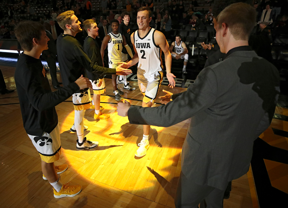 Iowa Hawkeyes forward Jack Nunge (2) is introduced before their exhibition game against Lindsey Wilson College at Carver-Hawkeye Arena in Iowa City on Monday, Nov 4, 2019. (Stephen Mally/hawkeyesports.com)