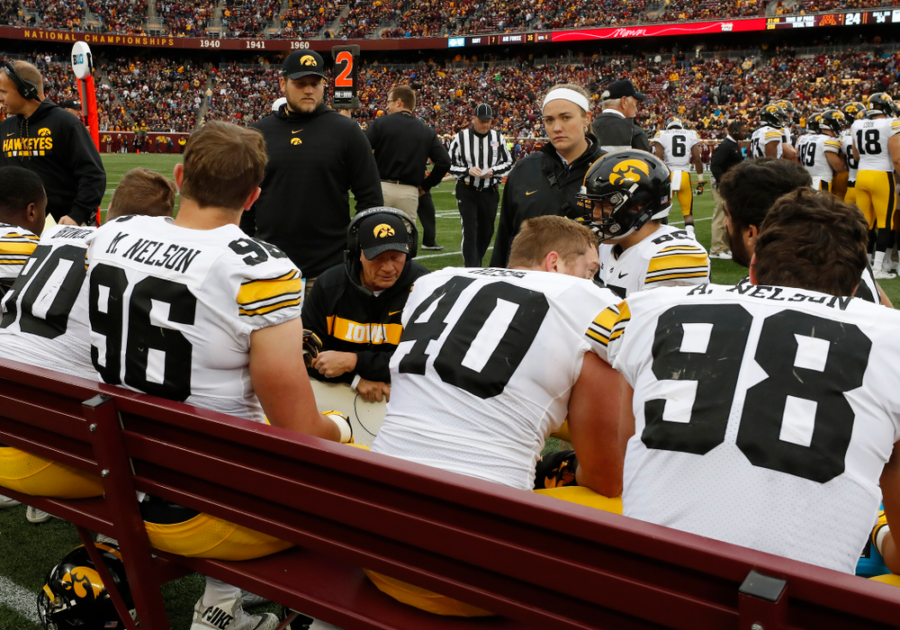 Iowa Hawkeyes defensive line coach Reese Morgan against the Minnesota Golden Gophers Saturday, October 6, 2018 at TCF Bank Stadium. (Brian Ray/hawkeyesports.com)