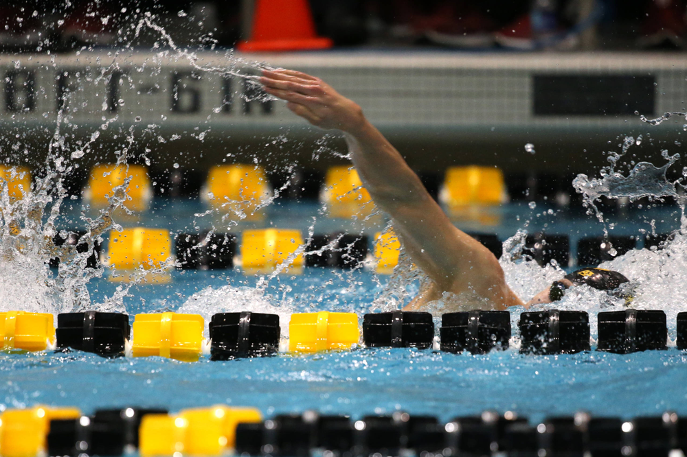 The Iowa A team competes in the 800-yard freestyle relay at the 2019 Big Ten Swimming and Diving meet Wednesday, February 27, 2019 at the Campus Wellness and Recreation Center. (Lily Smith/hawkeyesports.com)