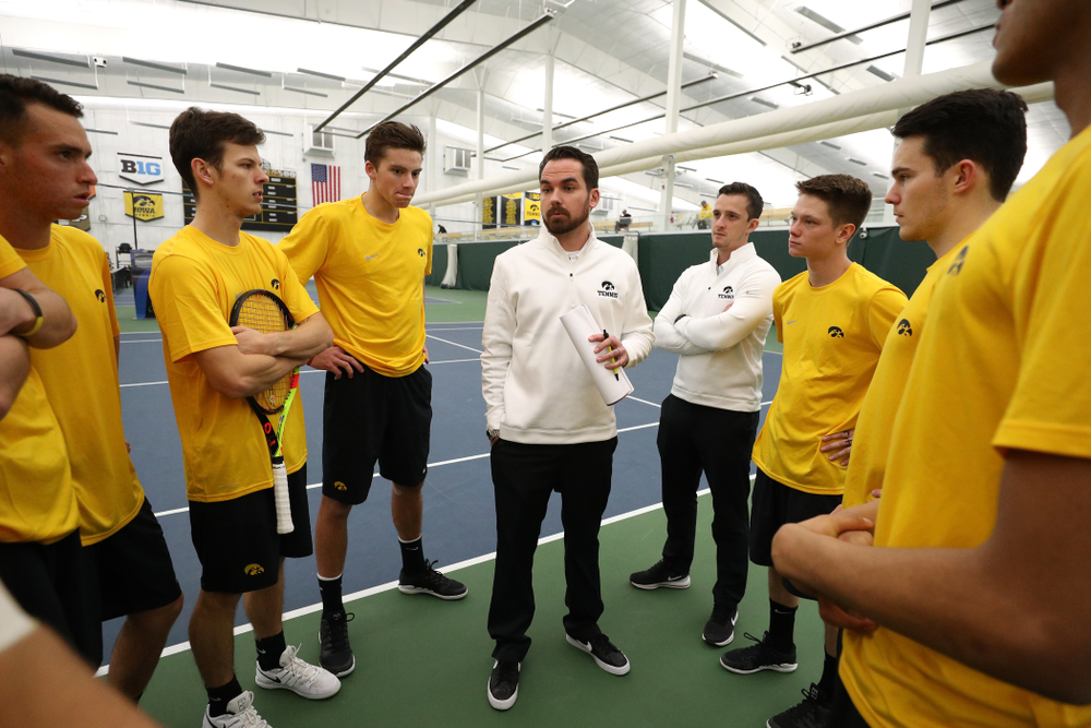 Iowa Hawkeyes head coach Ross Wilson and assistant coach Joey Manilla against the Butler Bulldogs Sunday, January 27, 2019 at the Hawkeye Tennis and Recreation Complex. (Brian Ray/hawkeyesports.com)