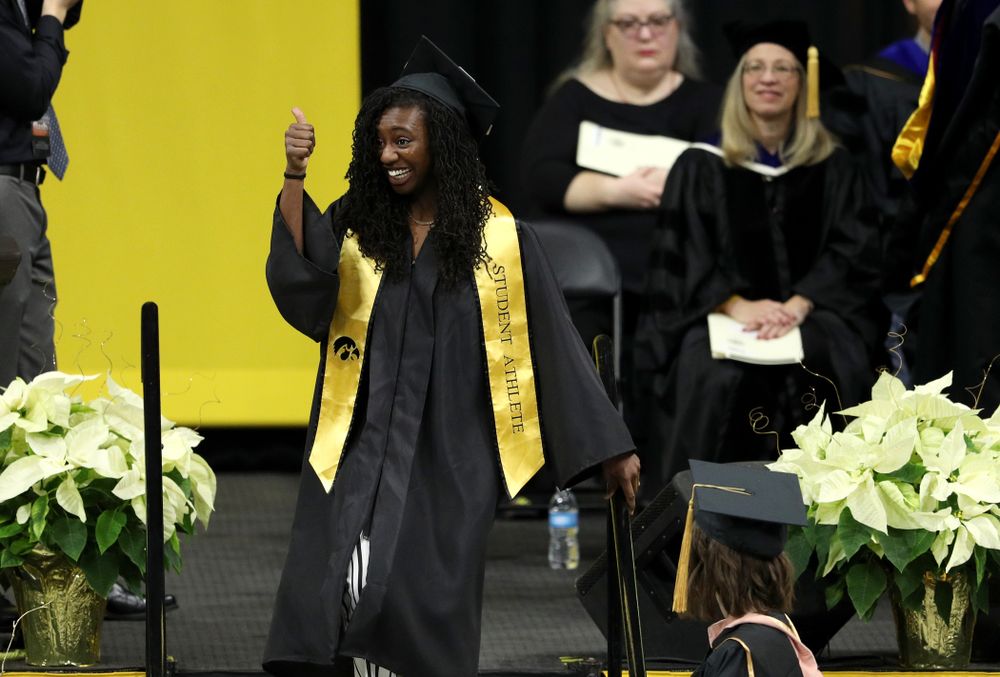 Iowa Track's Jahisha Thomas during the Fall Commencement Ceremony Saturday, December 15, 2018 at Carver-Hawkeye Arena. (Brian Ray/hawkeyesports.com)