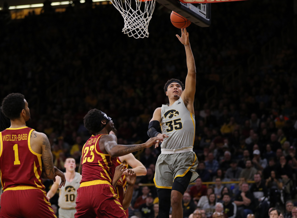 Iowa Hawkeyes forward Cordell Pemsl (35) against the Iowa State Cyclones in the Iowa Corn Cy-Hawk Series Thursday, December 6, 2018 at Carver-Hawkeye Arena. (Brian Ray/hawkeyesports.com)