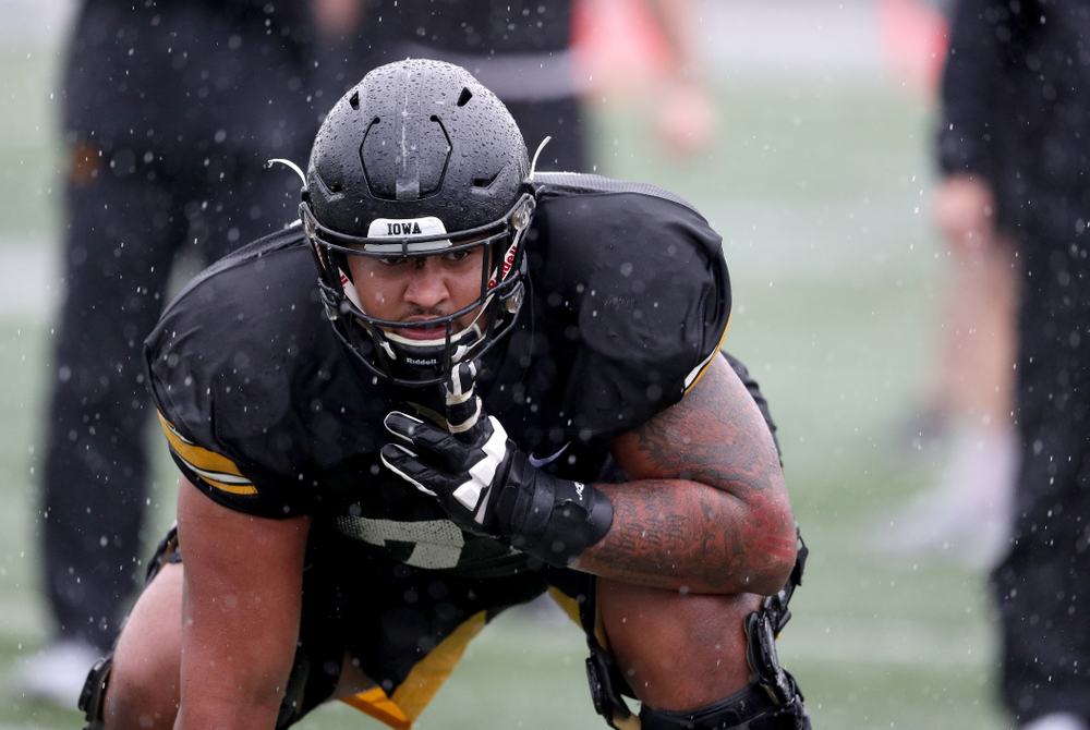 Iowa Hawkeyes offensive lineman Tristan Wirfs (74) during practice Monday, December 23, 2019 at Mesa College in San Diego. (Brian Ray/hawkeyesports.com)