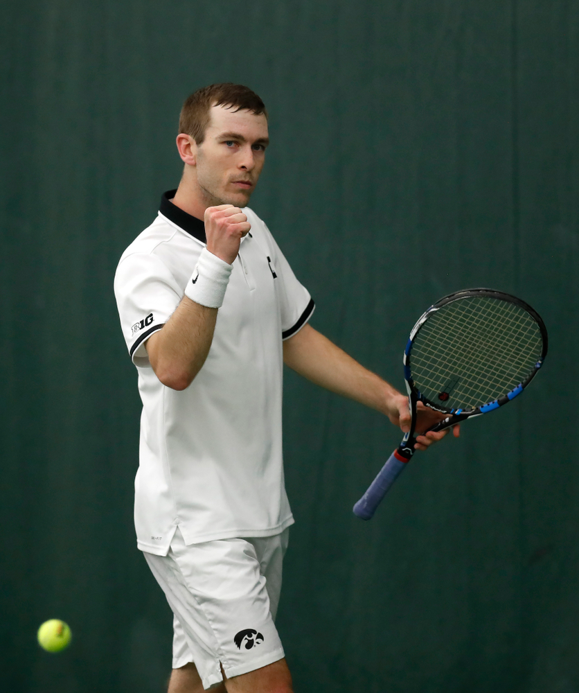 Jake Jacoby against Purdue Sunday, April 15, 2018 at the Hawkeye Tennis and Recreation Center. (Brian Ray/hawkeyesports.com)