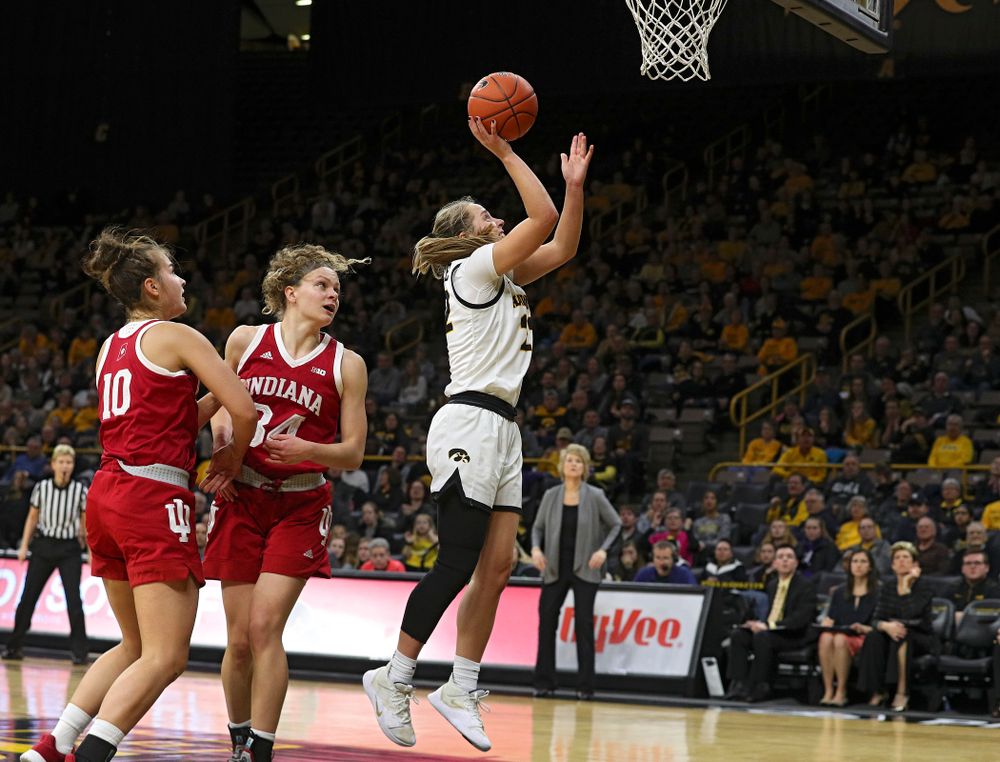 Iowa Hawkeyes guard Kathleen Doyle (22) scores a basket during the fourth quarter of their game at Carver-Hawkeye Arena in Iowa City on Sunday, January 12, 2020. (Stephen Mally/hawkeyesports.com)