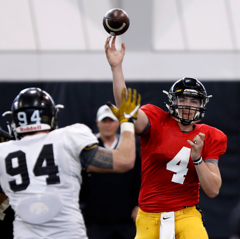 Nate Stanley -- University of Iowa spring football practice No. 6 on March 31, 2018, in Iowa City, Iowa. (Darren Miller/hawkeyesports.com)