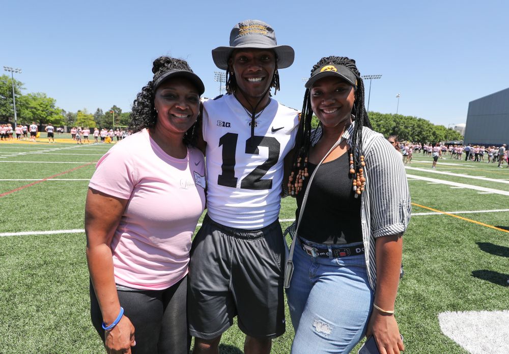 Iowa Hawkeyes wide receiver Brandon Smith (12) during the 2019 Iowa Ladies Football Academy Saturday, June 8, 2019 at the Hansen Football Performance Center. (Brian Ray/hawkeyesports.com)