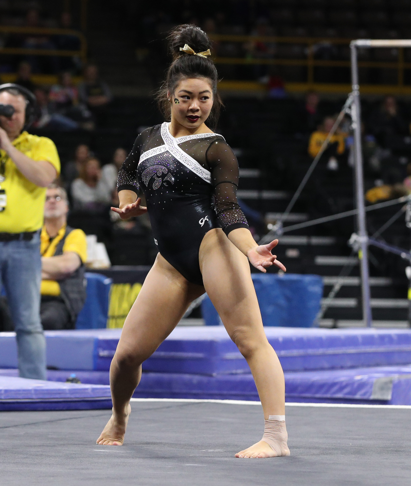 Iowa's Clair Kaji competes on the floor against the Rutgers Scarlet Knights Saturday, January 26, 2019 at Carver-Hawkeye Arena. (Brian Ray/hawkeyesports.com)