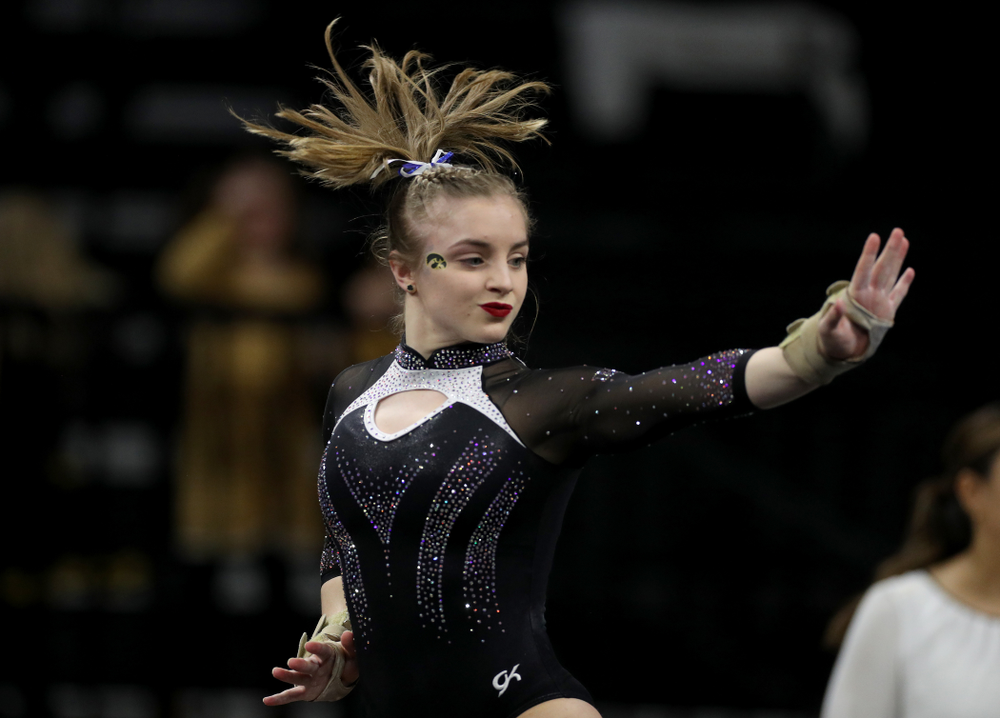 Iowa’s Lauren Guerin competes on the floor against Michigan State Saturday, February 1, 2020 at Carver-Hawkeye Arena. (Brian Ray/hawkeyesports.com)