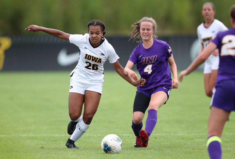 Iowa Hawkeyes midfielder/forward Melina Hegelheimer (26) during a 6-1 win over Northern Iowa Sunday, August 25, 2019 at the Iowa Soccer Complex. (Brian Ray/hawkeyesports.com)