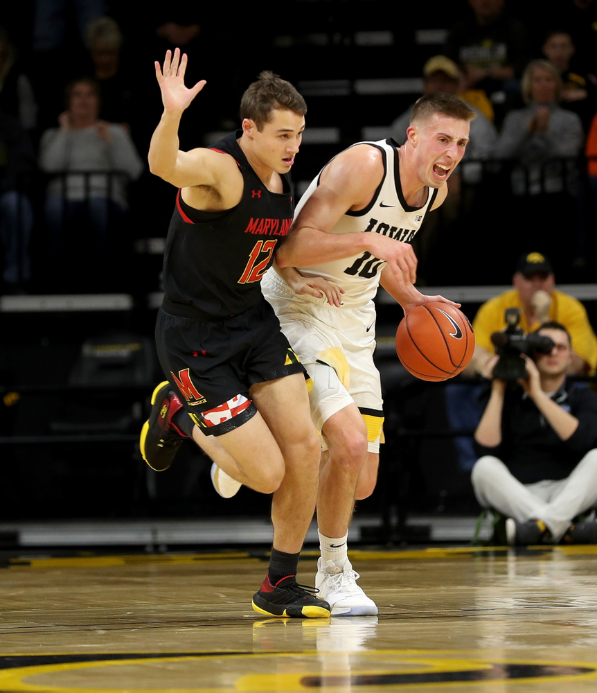 Iowa Hawkeyes guard Joe Wieskamp (10) against the Maryland Terrapins Friday, January 10, 2020 at Carver-Hawkeye Arena. (Brian Ray/hawkeyesports.com)