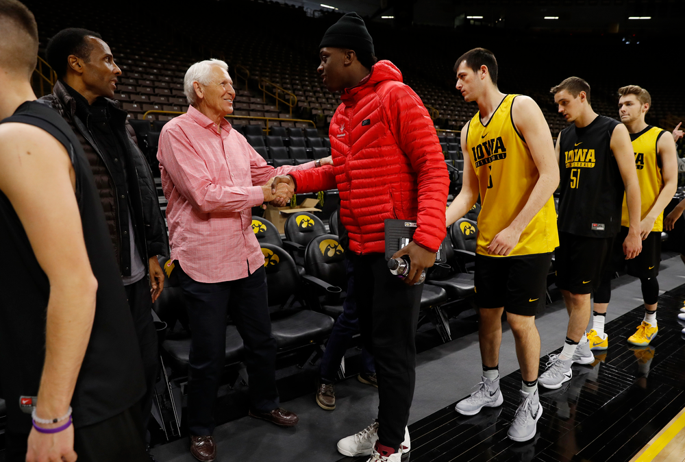 Lute Olson and Ronnie Lester at practice University of Iowa Athletics