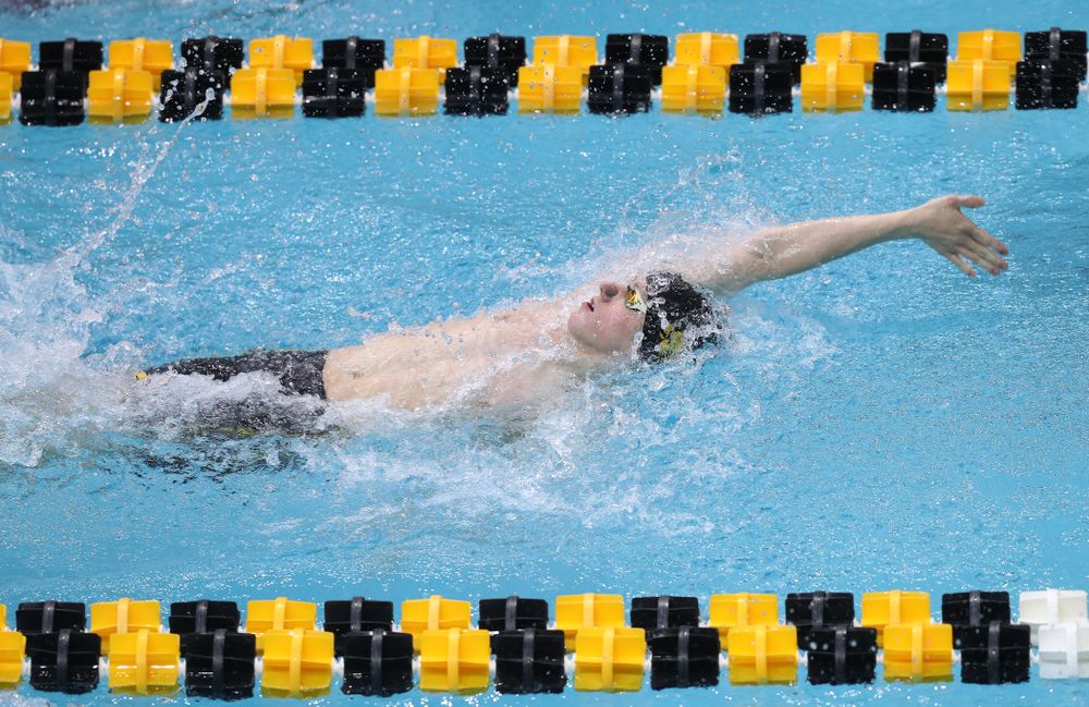 Iowa's John Colin competes in the 200-yard backstroke during the 2019 Big Ten Men's Swimming and Diving Championships Saturday, March 2, 2019 at the Campus Wellness and Recreation Center. (Brian Ray/hawkeyesports.com)