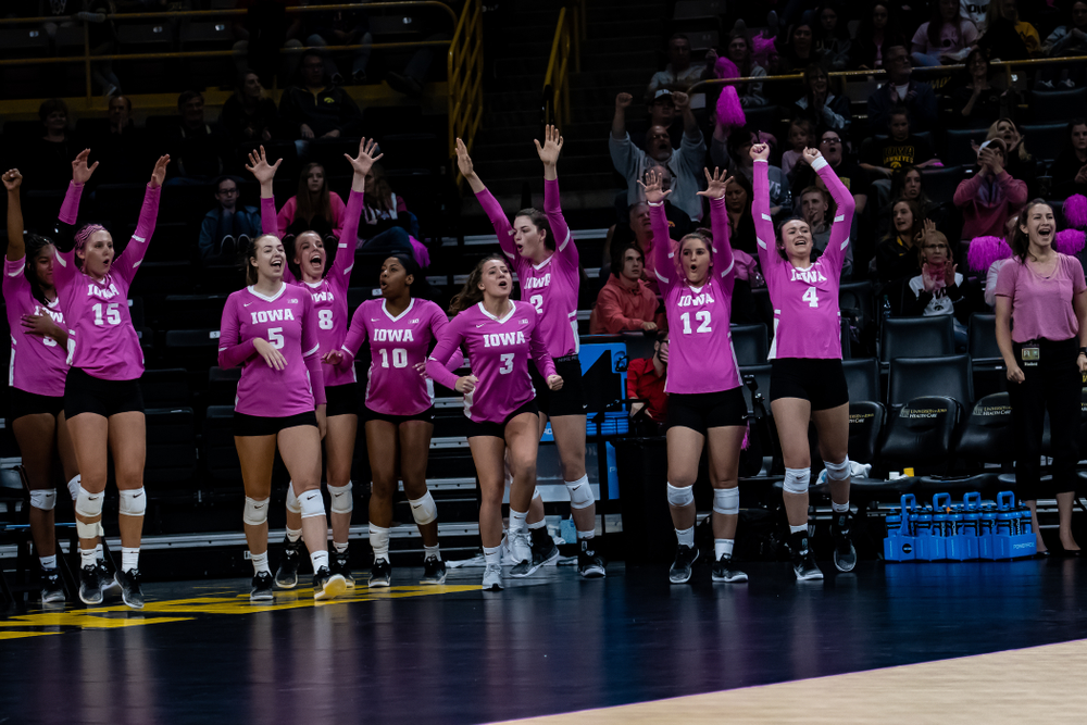 The Iowa Hawkeyes against the Wisconsin Badgers Saturday, October 6, 2018 at Carver-Hawkeye Arena. (Clem Messerli/Iowa Sports Pictures)