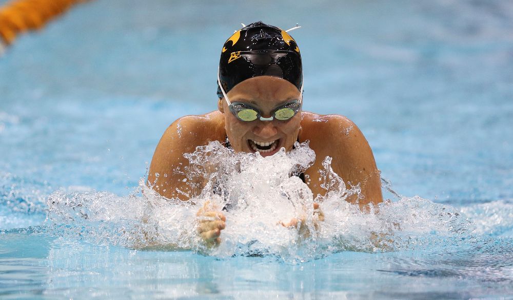 Iowa's Devin Jacobs competes in the 200-yard breaststroke during the third day of the Hawkeye Invitational at the Campus Recreation and Wellness Center on November 17, 2018. (Tork Mason/hawkeyesports.com)