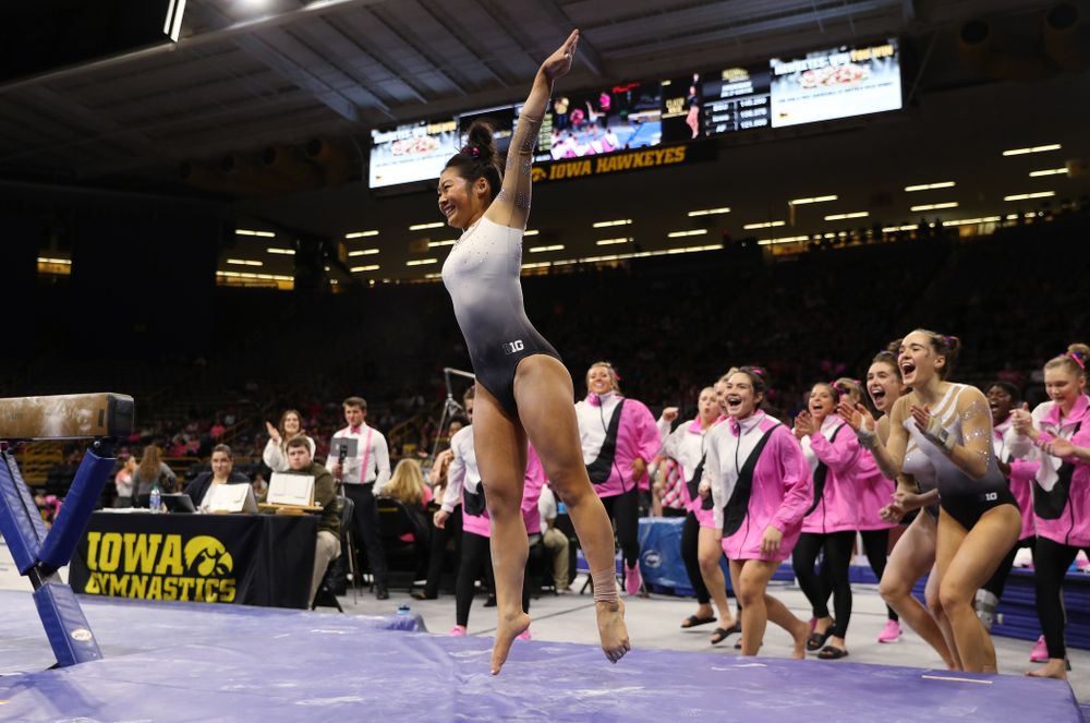 IowaÕs Clair Kaji competes on the beam against Ball State and Air Force Saturday, January 11, 2020 at Carver-Hawkeye Arena. (Brian Ray/hawkeyesports.com)
