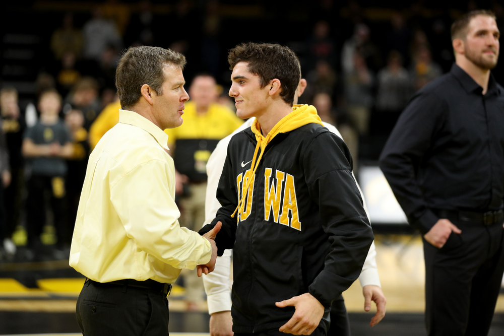 Iowa’s Paul Glynn during senior day activities Sunday, February 23, 2020 at Carver-Hawkeye Arena. (Brian Ray/hawkeyesports.com)