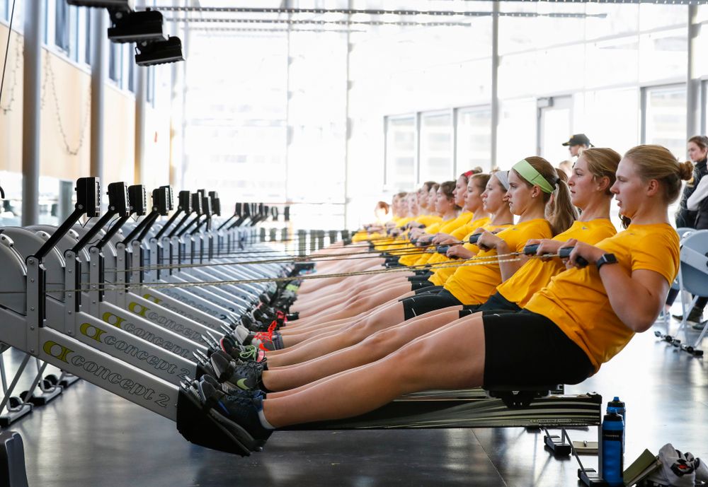 Members of the Iowa Rowing Team workout in the P. Sue Beckwith, M.D., Boathouse Monday, February 12, 2018 in Iowa City. (Brian Ray/hawkeyesports.com)