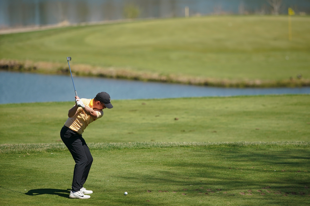 Iowa's Matthew Walker tees off during the third round of the Hawkeye Invitational at Finkbine Golf Course in Iowa City on Sunday, Apr. 21, 2019. (Stephen Mally/hawkeyesports.com)