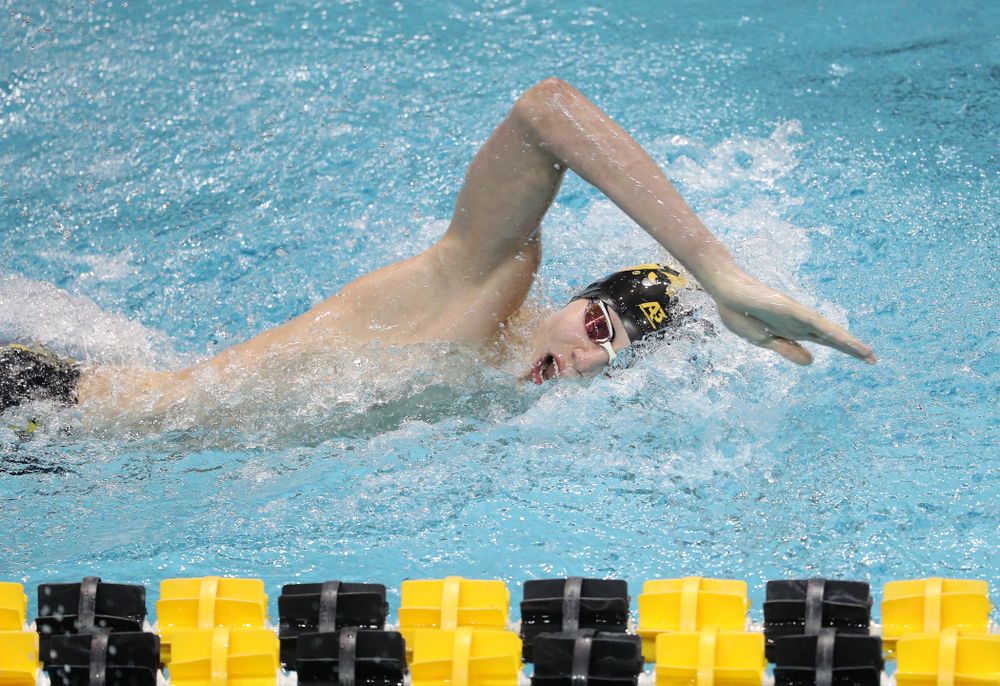 Iowa's Andrew Fierke swims the 500-yard freestyle during the bonus finals of the second day at the 2019 Big Ten Swimming and Diving Championships Thursday, February 28, 2019 at the Campus Wellness and Recreation Center. (Brian Ray/hawkeyesports.com)